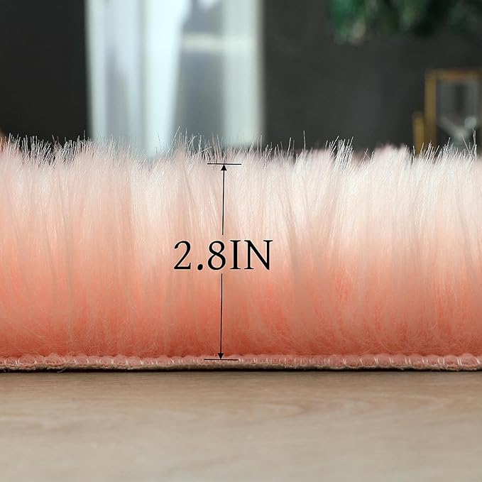 Faux Fur Rug Sheepskin Shag Fluffy Fuzzy Pink 3x3 ft Rugs for Bedroom Bedside Bed Floor Living Room Plush Round High-Density Cushion Carpet Super Sofa Cover