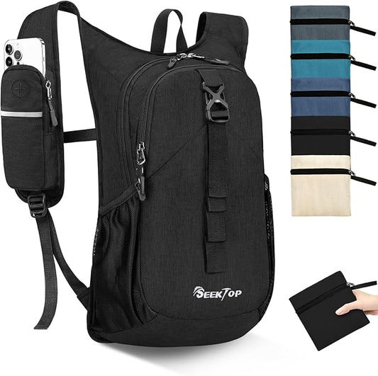 Seektop 20L Small Hiking Backpack for Women Men, Lightweight Hiking Packable Daypack with Phone Pocket for Travel Camping (Black, 20L)