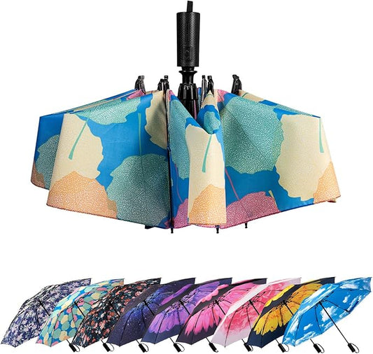 LANBRELLA Compact Reverse Folding Umbrella Auto Windproof Travel Umbrella