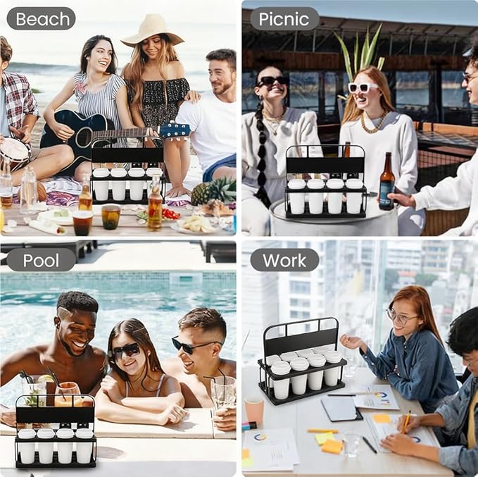 Reusable Drink Carrier with Handle for Food Delivery Drivers, Portable 8 Cup/Coffee Holder Accessories for Delivery, Foldable Drinks Caddy with Tray, Car Durable Plastic Festive Bottle, Vacation