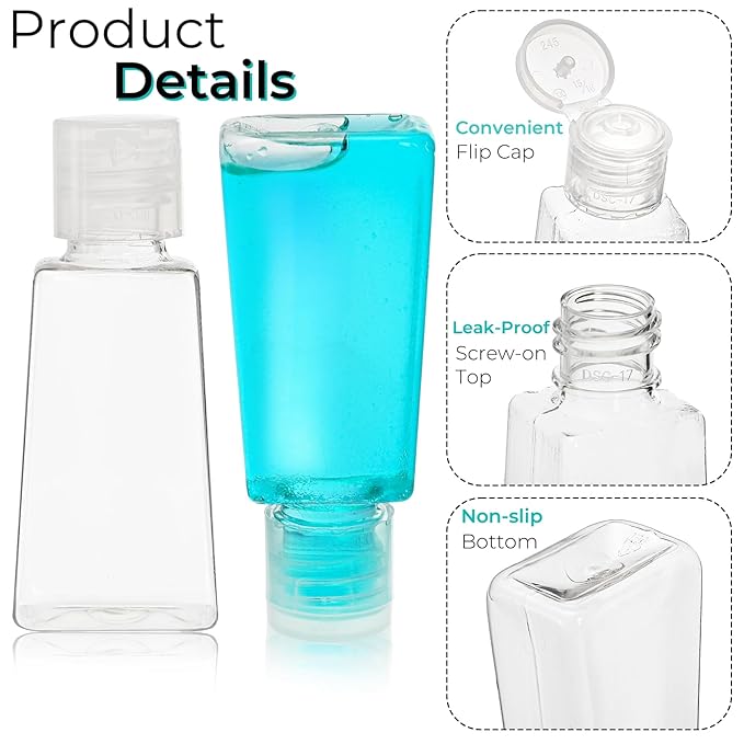 100 Pack 1 OZ Travel Plastic Bottles, Flip Cap Empty Refillable Toiletry Bottle, Mini Clear Hand Sanitizer Bottle, Small Squeeze Sample Container for Shampoo Lotions Liquid Body Soap Cream