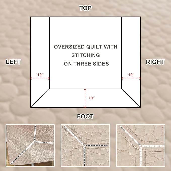 Sanracie Oversized Queen Bedspread Set 102"*118",100% Cotton Quilts Queen Size Linen Colored Circular Quilting Extra Large Quilt Bedding Coverlet Set 3Pcs Quilted Bed Blanket Lightweight