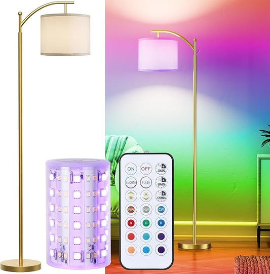 Battery Operated Floor Lamp, RGB Dimmable Cordless Standing Lamp with Remote Control for Living Room, Tall Floor Lamp for Bedroom -Gold