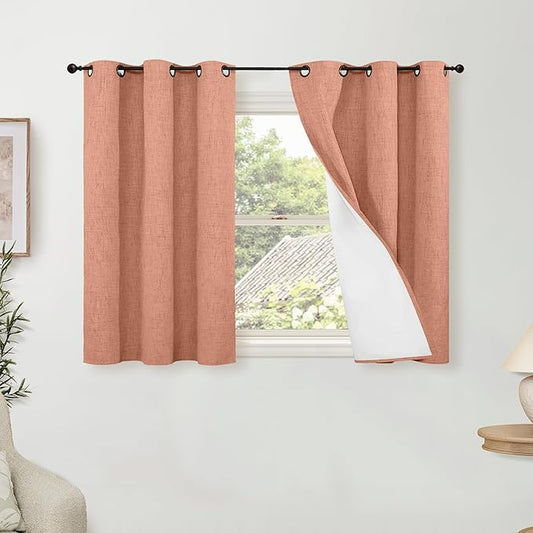 Lajode 100% Linen Blackout Curtains 45 Inch Length 2 Panels Set for Small Window, 38 Inch Wide Thermal Insulated Total Black Out Fall Curtains for Basement Window, 38x45 Inch 2 Panels, Terracotta
