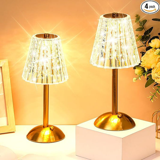 Liliful 4 Pcs Cordless Table Lamp Rechargeable Touch LED Small Gold Portable Battery Operated USB-c Desk Lamp 3 Color Dimmable for Bedroom Living Room Dining (Gold,Classic Style)