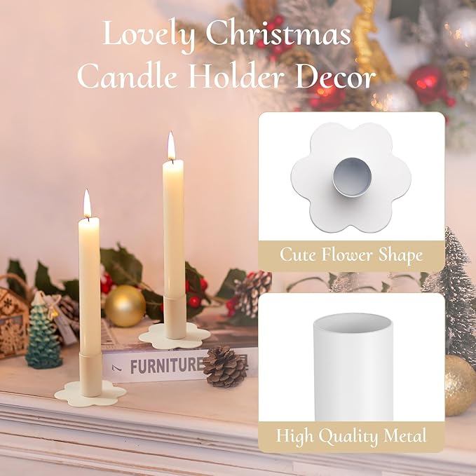 Candlestick Holders Taper Candle Holders: 2Pcs White Candle Holder for Table White Candlestick Holders Candle Sticks Holder Decor Home Flower Candle Holder Wedding Cute Small Candle Holders