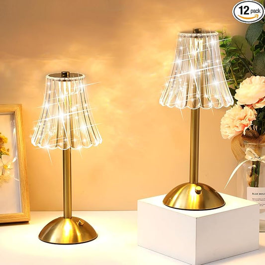 Liliful 12 Pcs Cordless Table Lamp Rechargeable Touch LED Small Gold Portable Battery Operated USB-c Desk Lamp 3 Color Dimmable for Bedroom Living Room Dining (Gold,Rose Style)