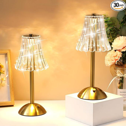 Liliful 30 Pcs Cordless Table Lamp Rechargeable Touch LED Small Gold Portable Battery Operated USB-c Desk Lamp 3 Color Dimmable for Bedroom Living Room Dining (Gold,Rose Style)