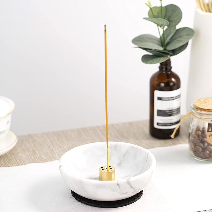 Incense Holder, Natural Marble Incense Holder for Sticks with 9 Incense Holes, Handmade Incense Stick Burner Ideal for Smudging, Decoration
