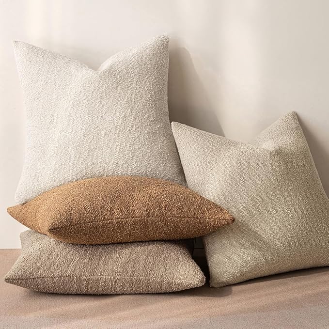 MIULEE 12x20 Inch Decorative Lumbar Throw Pillows for Bed Set of 2 Textured Boucle Neutral Winter Throw Pillow Covers Khaki Accent Solid Pillowcases Sofa Livingroom Home Decor