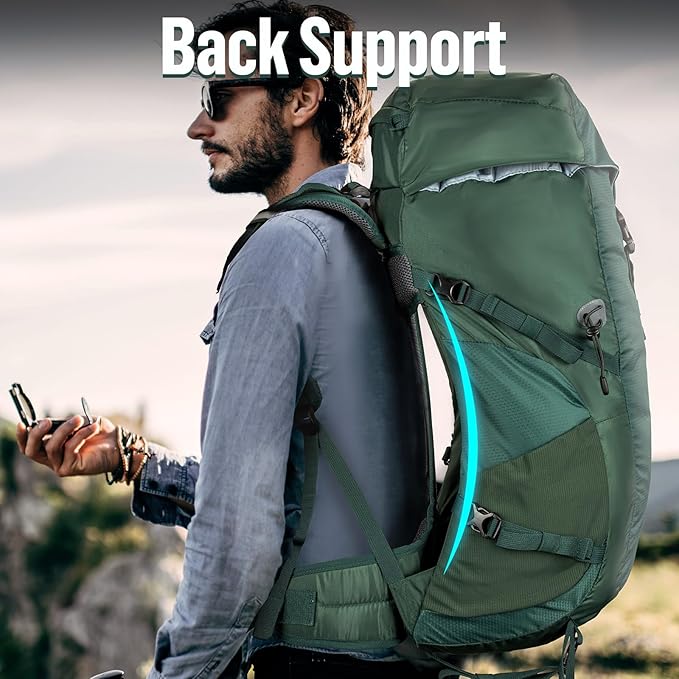 Night Cat Internal-frame Hiking Backpack: 50L Camping Backpack for Men Women Lightweight Waterproof Rain Cover Green