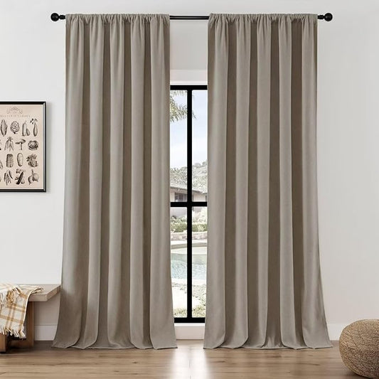 Joydeco Faux Linen Curtains 72 Inch Length 2 Panels Set, Light Filtering Curtains for Bedroom, 52 Inches Wide Living Room Drapes with Rod Pockets (52x72 inch, Birch)