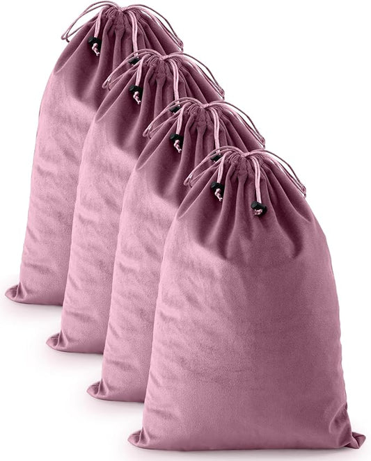 FantasyLife Shoe Bags for Travel, Washable Dust Bags for Storage & Packing, Flannel Shoe Pouch with Drawstring Closure for Purses, Handbags, Shoes & Toys (4, Parfait Pink)