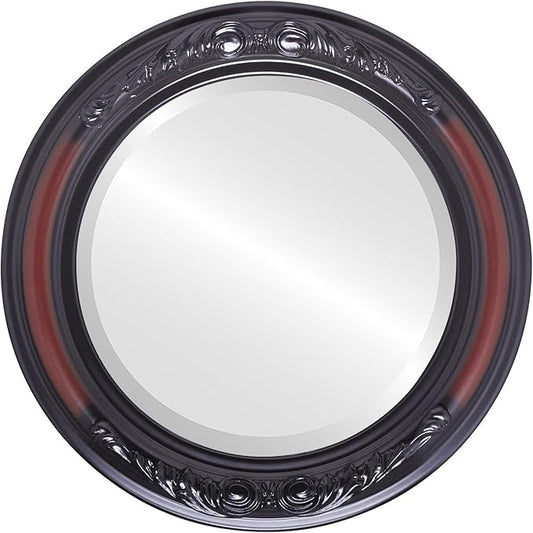 OVALCREST Round Beveled Wall Mirror for Home Decor - Florence Style - Rosewood - 18x18 Outside Dimensions