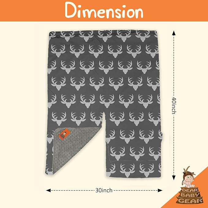 Dear Baby Gear - 40x30 Car Seat Canopy, Infant Carrier Cover for Boys & Girls, Cozy Fall, Nursing & Stroller Use, Newborn Travel Sunshade Accessory White Antlers on Gray, Gray Reverse