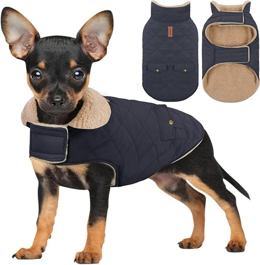 Winter Coat for Medium Dogs, Dog Plaid Jacket, Pets Coat for Cold Weather, Windproof Warm Garments, Pet Thickened Outfits Indoor Outdoor, NavyBlue M