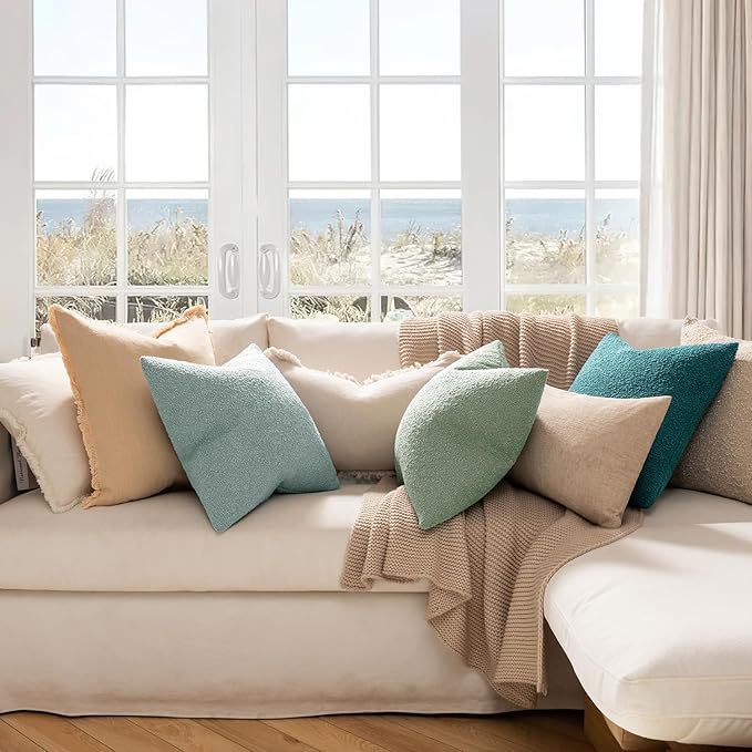 MIULEE 20x20 Inch Decorative Pillow Covers for Couch Bed Set of 2 Textured Boucle Neutral Winter Throw Pillows Aqua Blue Accent Solid Cushion Pillowcases Sofa Livingroom Home Decor