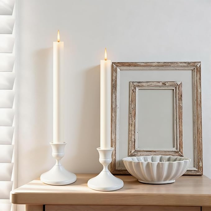 Candle Holders Set of 24, Vintage Metal Candlestick Holders for Dinner Room Table Centerpiece, Low Metal Candles Sticks for Wedding Centerpieces Christmas Birthday Party (24, White)