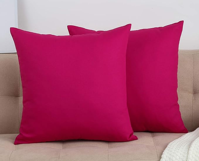 TangDepot Cotton Solid Throw Pillow Covers, 24" x 24" , Brilliant Rose, 1 Count (Pack of 1)