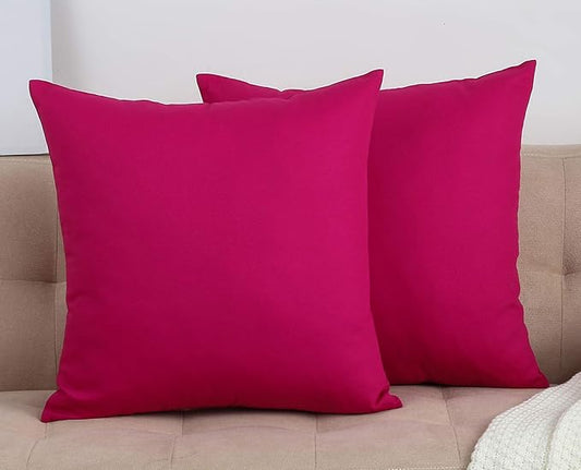 TangDepot Set of 2 Handmade Decorative Solid 100% Cotton Canvas Throw Pillow Covers/Cushion Covers, 45 Colors Available - (18"x18" 2 Pieces, Brilliant Rose)