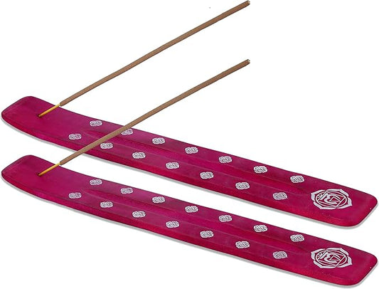 Bless-International Traditional-Handmade-Burner Wooden-Incense-Stick-Holder Ash-Catcher-Stand for-Aromatherapy-Meditation-Yoga (Heart Pink) 10 Inches, Pack of 2