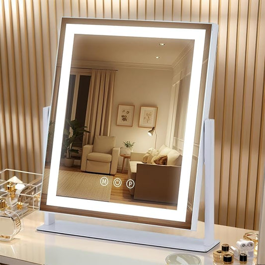 LED Vanity Mirror with Lights, Makeup Mirror with 3 Color Modes, Smart Touch Control, 360° Rotation for Desk,13.2" L x 11.2" W