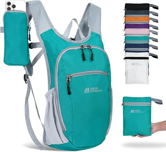 HIGH EXPERIENCE Hiking Backpack 10L/15L Small Daypack Lightweight Packable Travel Foldable Water Resistan for Women Men (Lake Green, 15L)