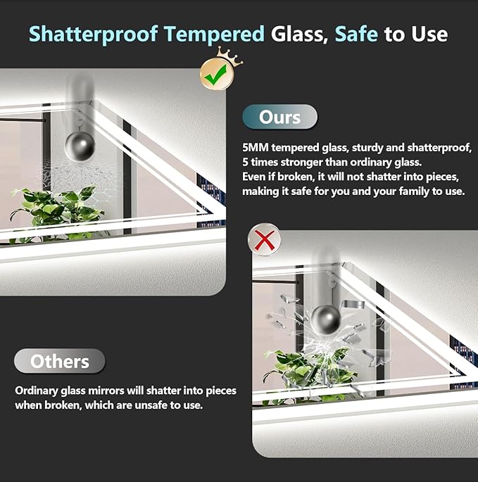 84x40 LED Bathroom Mirror with Lights, Backlit & Front Lit, Anti-Fog Frameless Lighted Vanity Mirrors for Bathroom Wall, Dimmable, 3-Color Light, Memory, Shatter-Proof, Tempered Glass, CRI＞90
