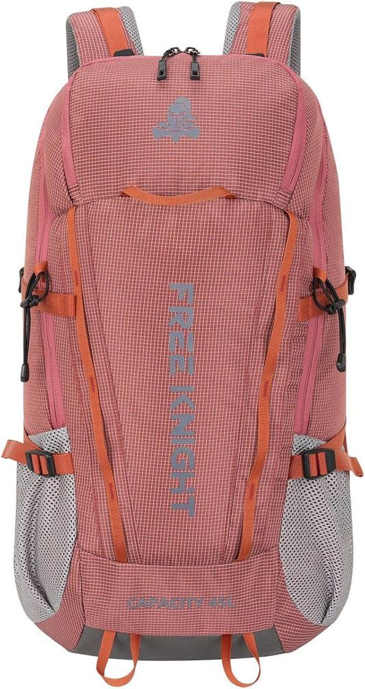 Bseash 45L Waterproof Hiking Camping Backpack with Rain Cover, Outdoor Sport Travel Bag Daypack for Climbing Skiing Cycling (Pink)