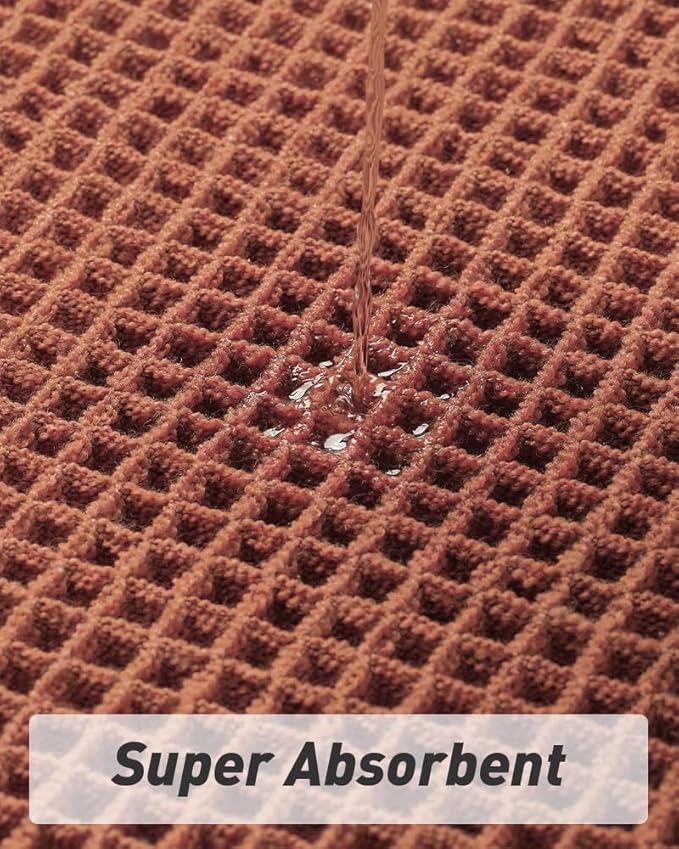 Upgraded Waffle Runner Rug Super Absorbent Non Slip Bath Mats for Bathroom Machine Washable Bathroom Runner Rug with Tassels, Ideal for Hallway Bedroom Laundry Room, Dirty Orange, 2' x 5'(24" x 60")
