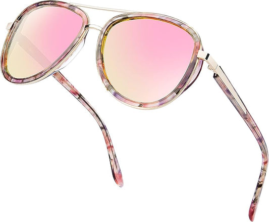 BIRCEN Polarized Sunglasses for Women UV - Protection Womens Retro Mirrored Shades with Acetate Frame BC2001