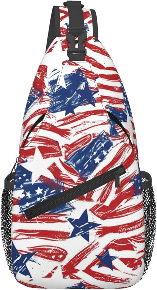GJXFLSY American Flag Print Sling Backpack Crossbody Bag Casual Chest Bags Travel Hiking Daypack Shoulder Bag for Women Men