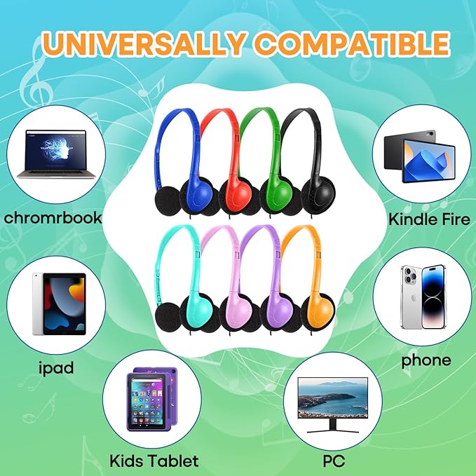 Kids Headphones Bulk 12 Pack for Classroom School Students, Wholesale Multi Color Wired Class Set Headphones for Children Toddler Boys Girls Teen and Adult (HY857,12 Mixed)