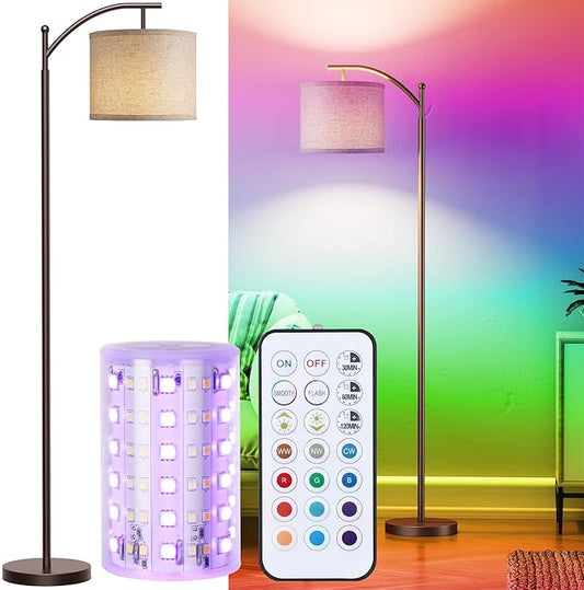 Battery Operated Floor Lamp, RGB Dimmable Cordless Standing Lamp with Remote Control for Living Room, Tall Floor Lamp for Bedroom -Brown
