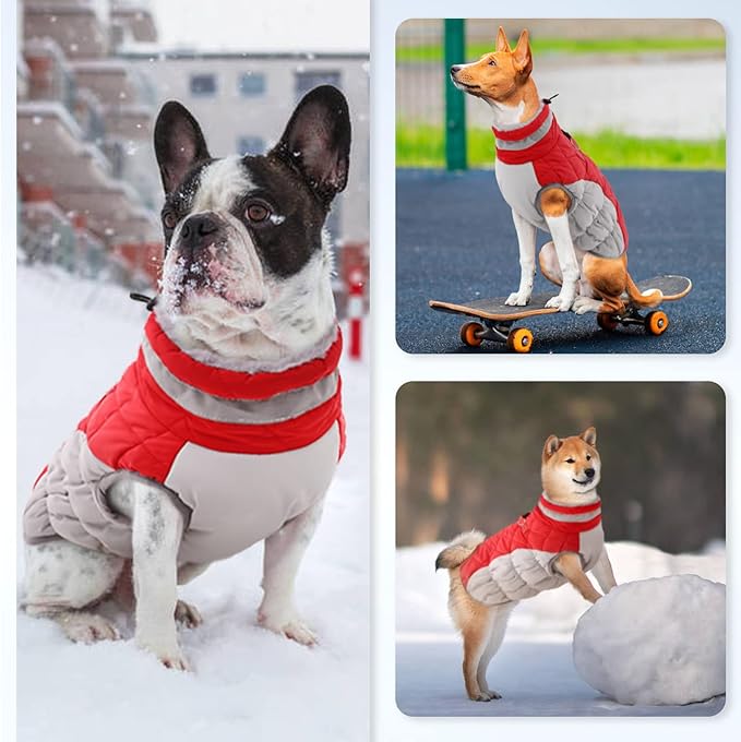 OUOBOB Small Dog Coat,Dog Jackets for Small Dogs,Warm Winter Jacket, Puppy Coat with Harness Built in,Waterproof Dogs Jacket,Puppy Cold Weather Coats,Pet Winter Clothes Snowsuit Shih Tzu Bichon,Red