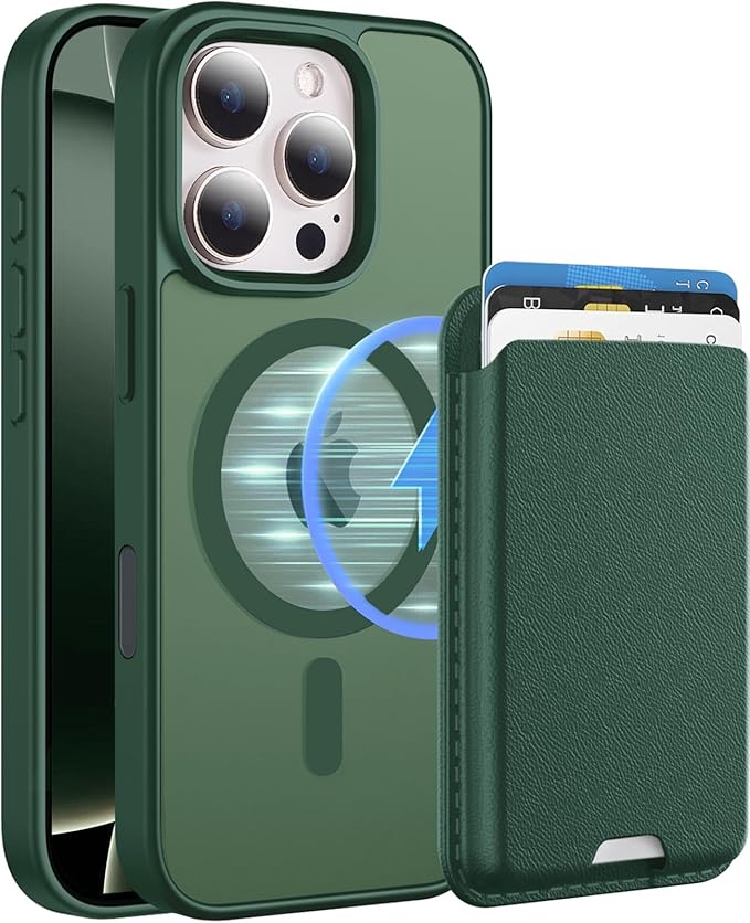 Ntwinro Magnetic for iPhone 16 Pro Case (Compatible with MagSafe) with Detachable Wallet & Card Holder for 3 Cards [RFID Blocking] Military Grade Protective Slim Phone Cover, Green