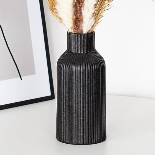 Bohemian Black Ceramic Vase - for Pampas Grass, Mantel, Bookshelf, Entryway and Living Room Decor (Black, 7in)