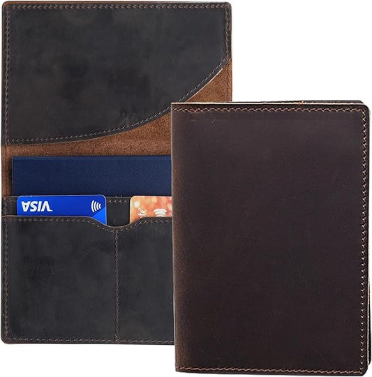 Retro Travel Genuine Leather Passport Holder with Folding Wallet Design
