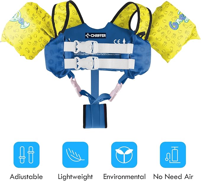 Chriffer Kids Swim Vest Life Jacket for 30-55 Pounds Boys and Girls, Toddler Floaties with Shoulder Harness Arm Wings for 2,3,4,5,6,7 Years Old Baby