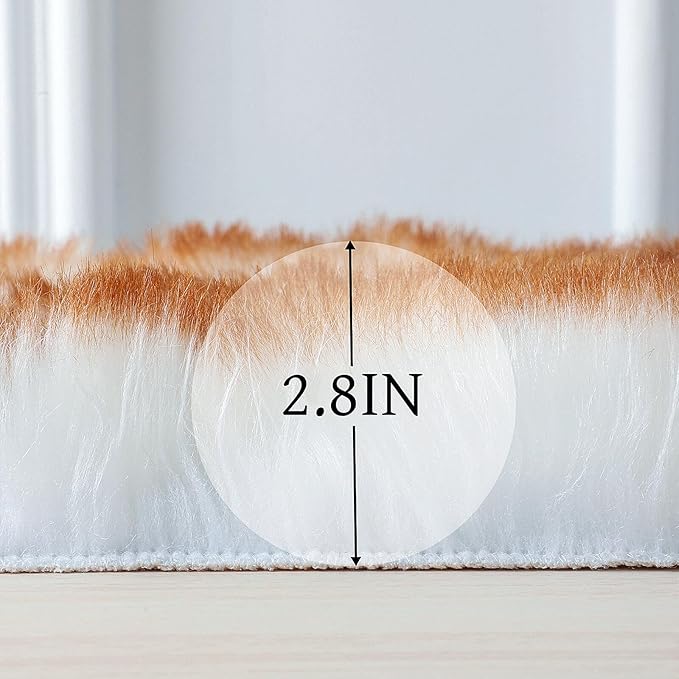 Faux Fur Rug Sheepskin Shag Fluffy Fuzzy 2x3 ft Small Rugs for Bedroom Bedside Bed Floor Living Room Plush High-Density Cushion Carpet Super Sofa Cover White and Yellow