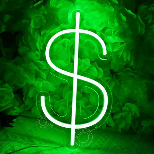 SYLHOME Dollar $ LED Neon Light Sign Money Home Bedroom Game Room Business Pub Store Bar Shop Office Wall Decor Sign Birthday Decor 5V USB Green 11.81" X 6.3"