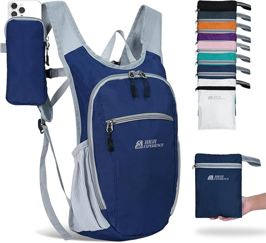 HIGH EXPERIENCE Hiking Backpack 10L/15L Small Daypack Lightweight Packable Travel Foldable Water Resistan for Women Men (Navy Blue, 15L)