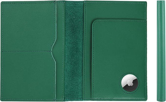 STAR VISTA Albatross Leather Travel Passport Holder, Minimalist Design, Calfskin Leather Case for Women and Men - Slim Passport Wallet, Bifold, RFID Blocking, with AirTag Holder, Green