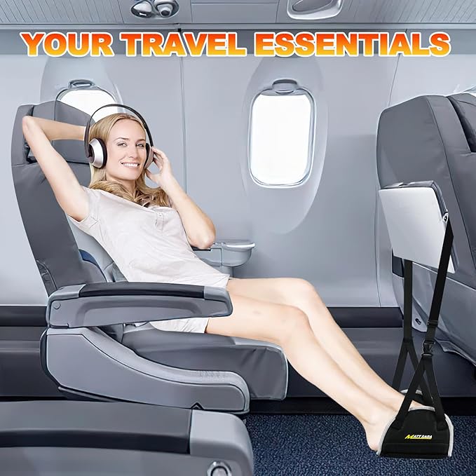 2-Pack Upgraded Airplane Foot Hammock with Removable Base & Memory Foam - Wide Hardboard Support No-Collapse Foot Rest for Long Flights, Office, Travel - Thickened Design Travel Essentials