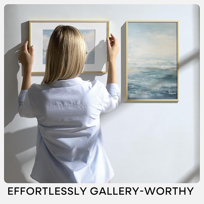 Homeforia 14x14 Picture Frame Gold, High End Metal 14 x 14 Square Poster Frame with Mat 12 x 12 Photo, 14x14 Frame Matted to 12x12 Print, 14by14 Gold Hanging Frames, Tempered Glass, Wall Kit, Set of 3