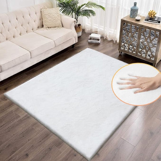 White Faux Fur Rug 5x8 Rugs for Living Room Shag Washable Area Rug Fuzzy Rugs for Bedroom Girl Room Decor Rectangle Rug