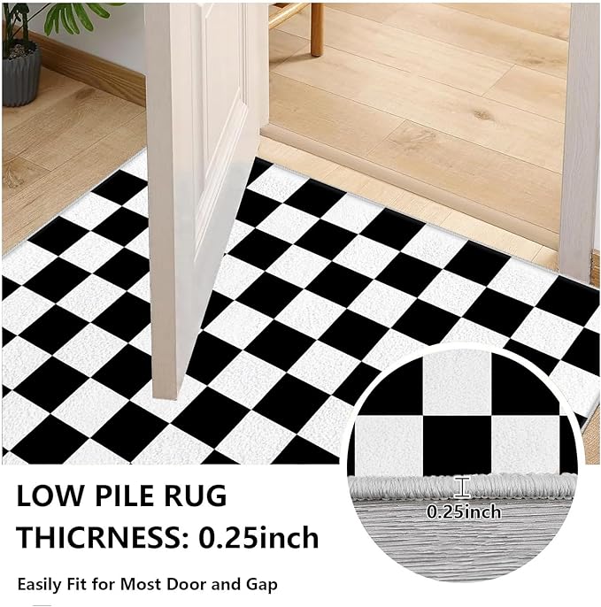 Black and White Checkered Rug for Living Room, 3x4 Area Rugs, Checkered Area Rug, Geometric Plaid Rugs, Geometrical Washable Non Slip Retro Carpet Home Floor Decor