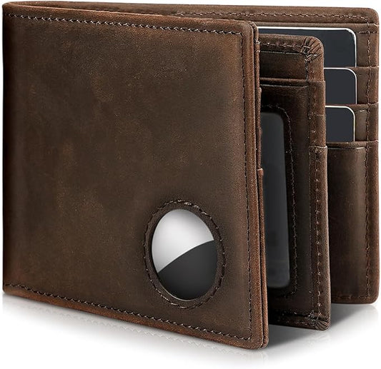 Mens Wallet With AirTag Holder, Bifold Leather RFID Blocking 1-2 ID Windows 12-13 Card Holders, Gift Box and Screen Protector Included, AirTag Not Included