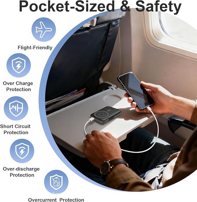Magnetic Power Bank 10,000mAh Wireless Portable Charger, 22.5W Battery Pack with LED Display Adjustable Dual-Foldable Stand Magsafe-Compatible for iPhone 16/15 Series Samsung AirPods