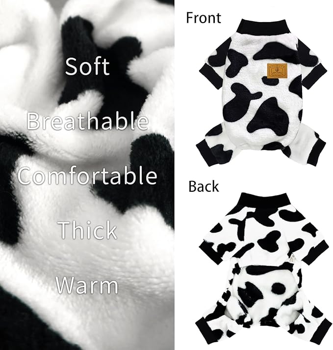 XPUDAC Cow Dog Sweater, Doggie Winter Clothes for Small Medium Dogs Girl Boy Fleece Dog Pajamas for Winter Christmas, Large
